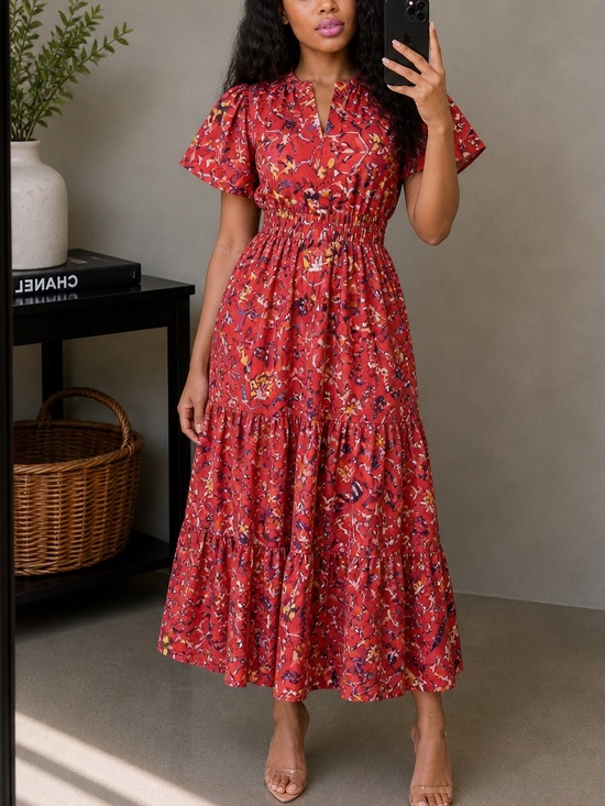 Anthropologie Dresses & Skirts - Anthropologie Somerset Red and White Flutter Sleeve Maxi Dress S